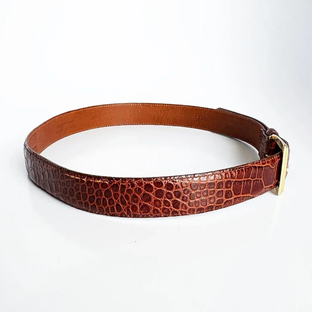 BOSCA for Wilsons Wide Belt Embossed Croc Stamp Leather Size 30